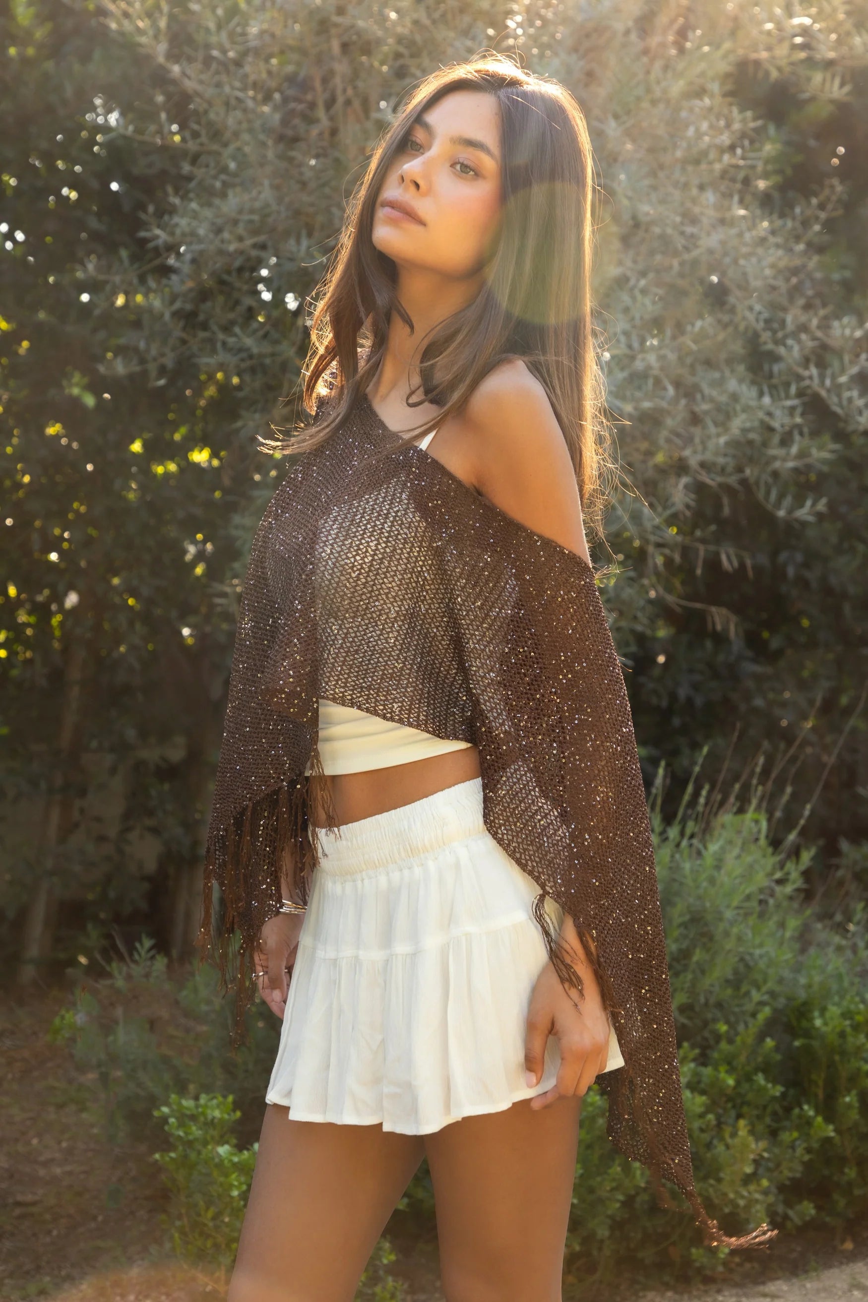 Solena sequin crochet poncho