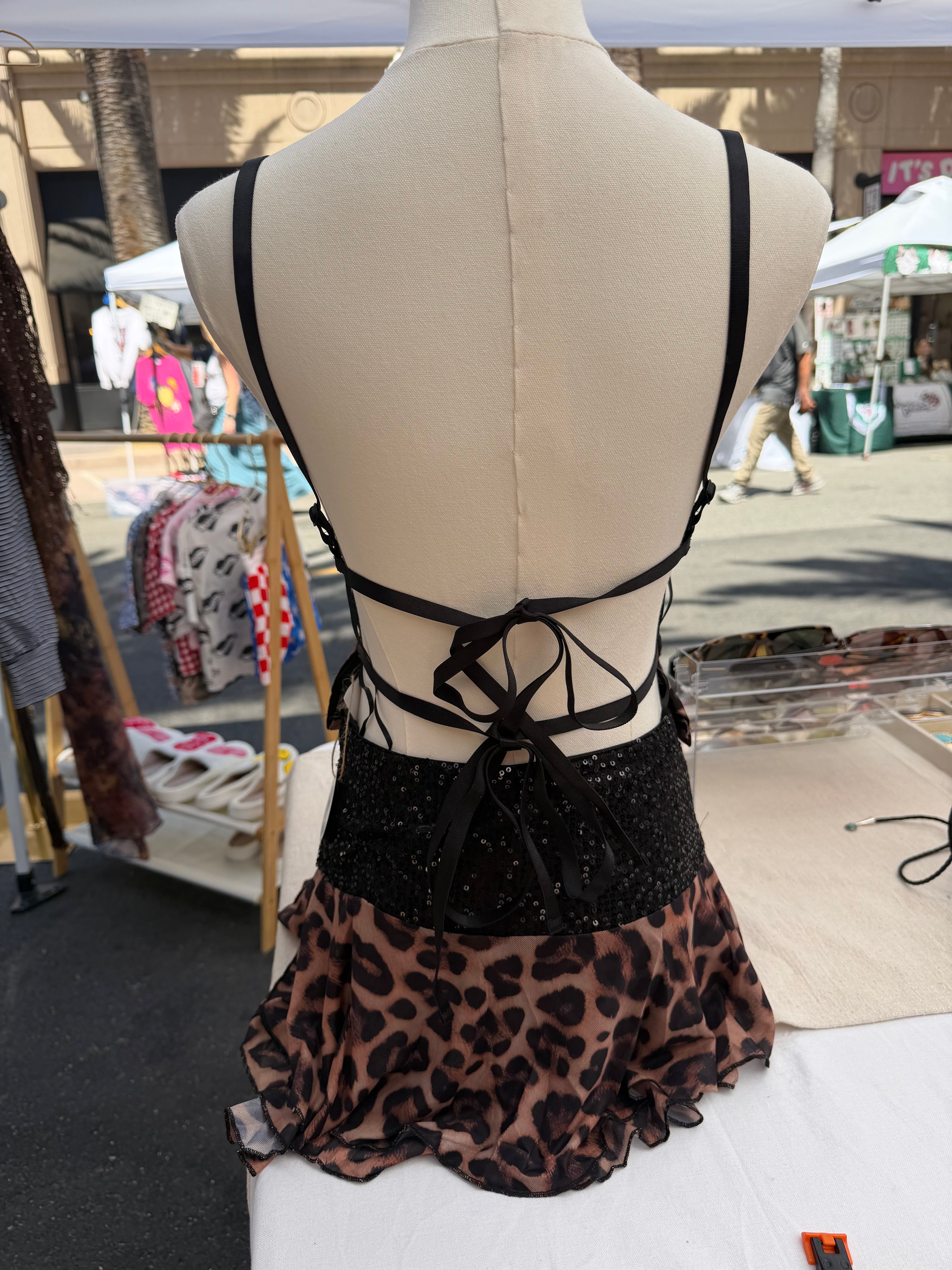 Leopard sequin skirt set