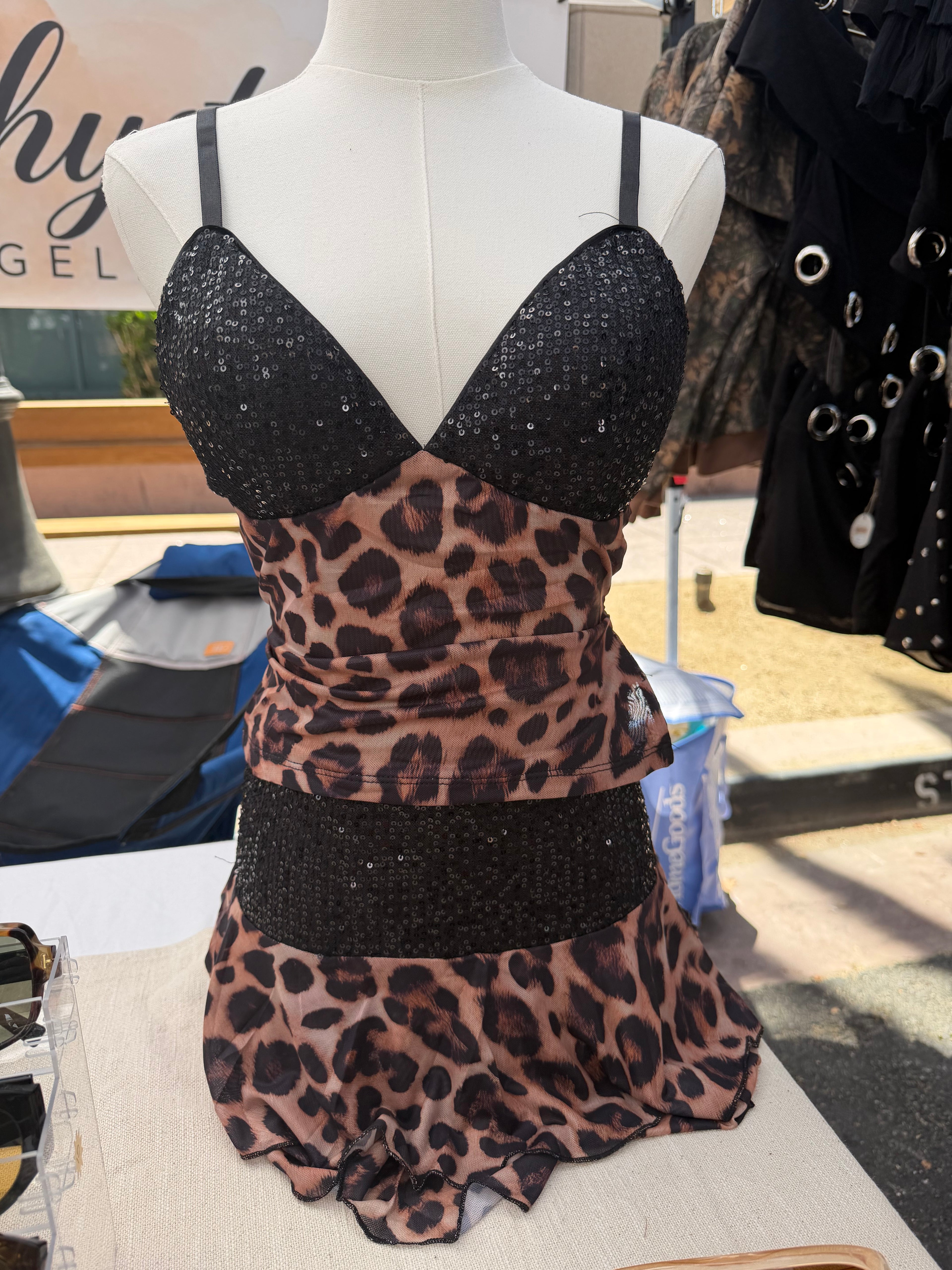 Leopard sequin skirt set