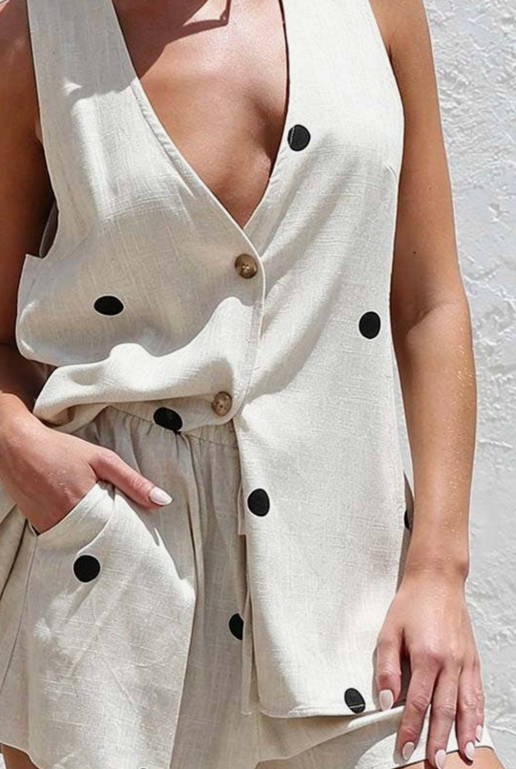 Button Front Polka Dot Short Set