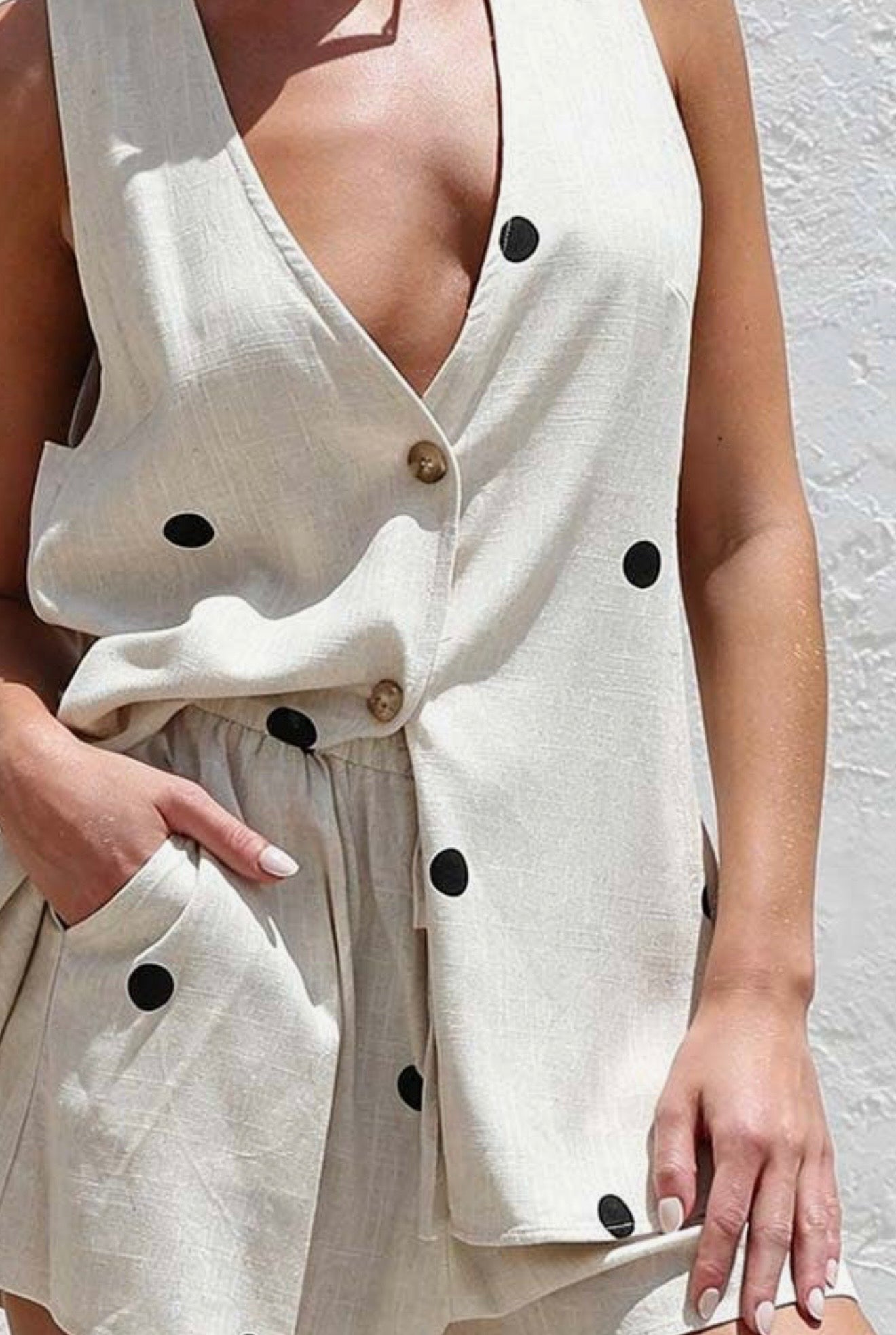 Button Front Polka Dot Short Set