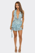 Blue Animal Print Mini Dress